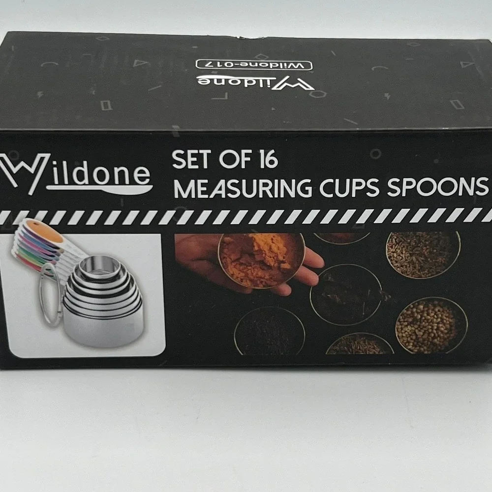 Wildone Measuring Cups Spoons Set 16pc Stainless Steel Multicolor New